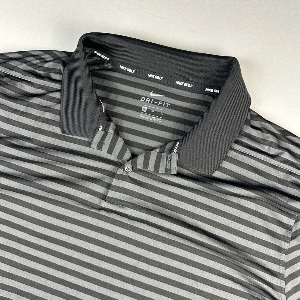 Nike‎ Polo Shirt Mens XL Black White Striped Dri-Fit Golf Athletic Performance
